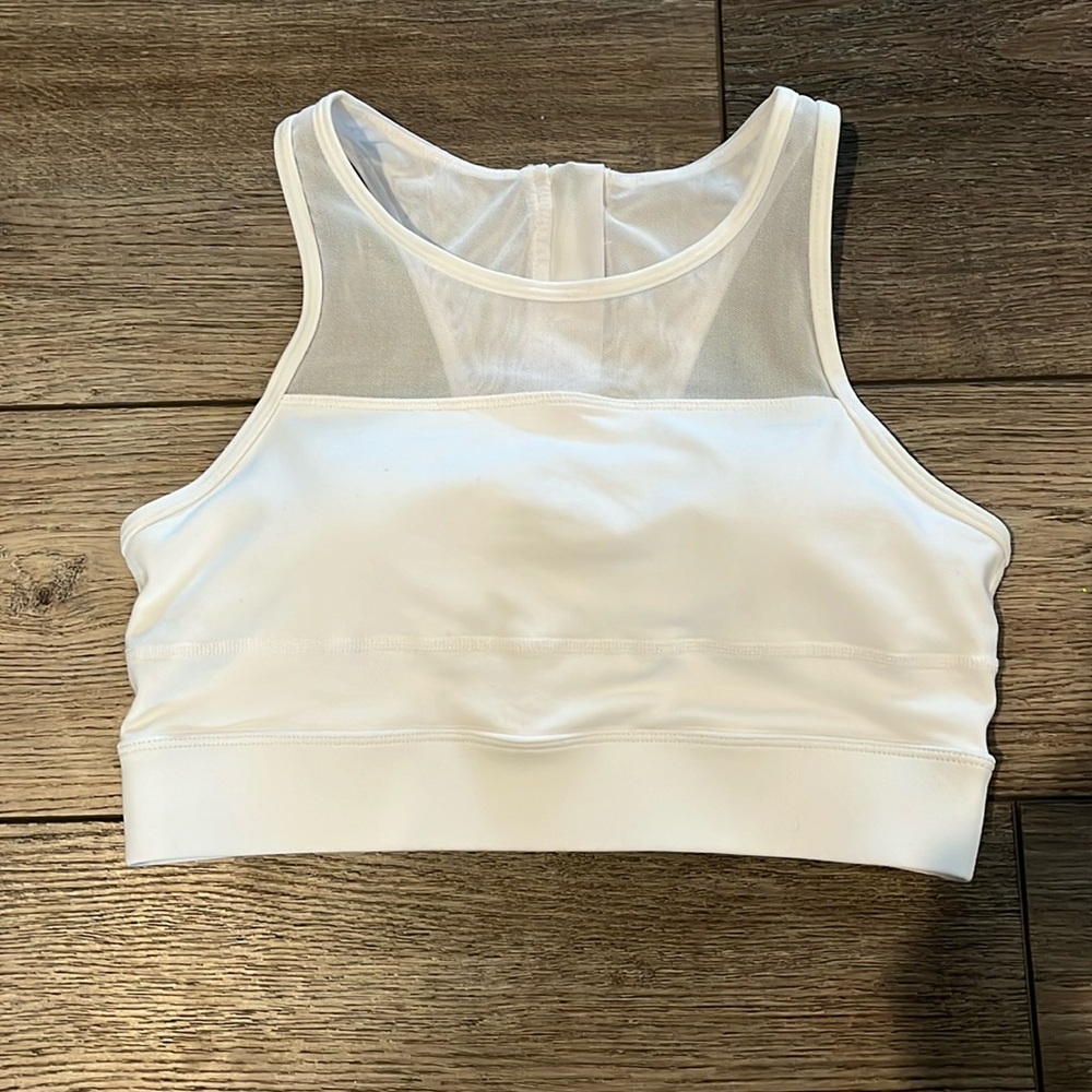 ZYIA All Star White Racer Zip Back Sports Bra size Medium
